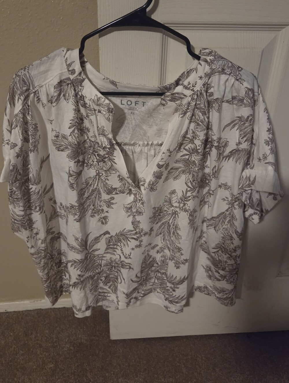 LOFT Cream Shirt with Brown Floral Print